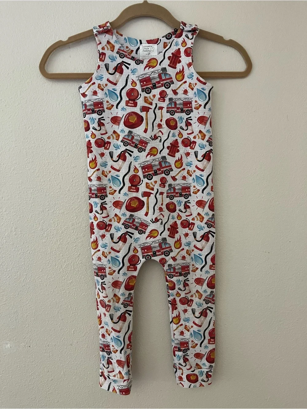 Fire Truck Print Kids One-Piece Romper - White/Red